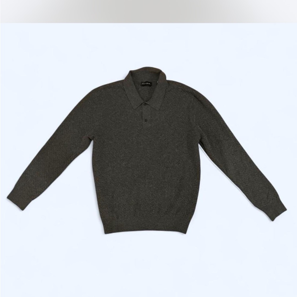 Tahari Grey Polo Crewneck Sweater